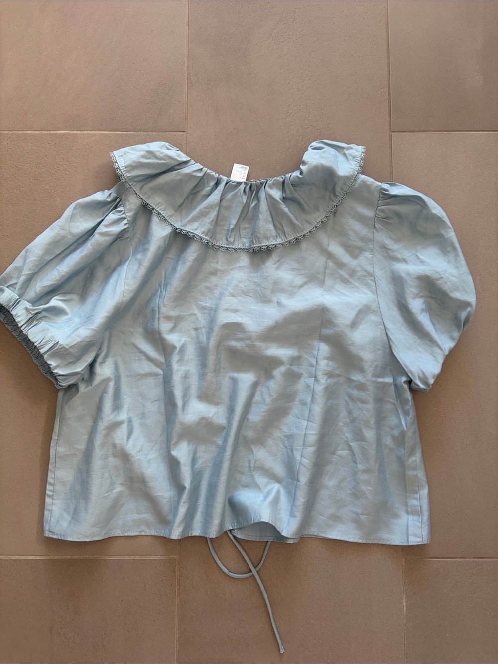 H&M Light Blue Ruffle Collar Tie-Front Blouse, nwt - Picture 12 of 17